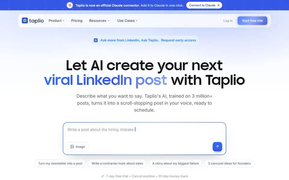 Taplio homepage (screenshot)