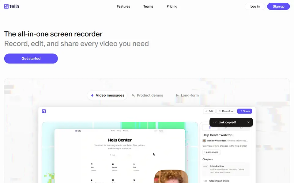 Tella homepage (screenshot)