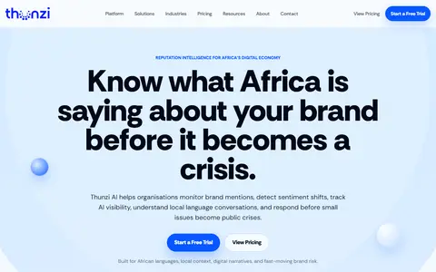 Thunzi AI homepage (screenshot)