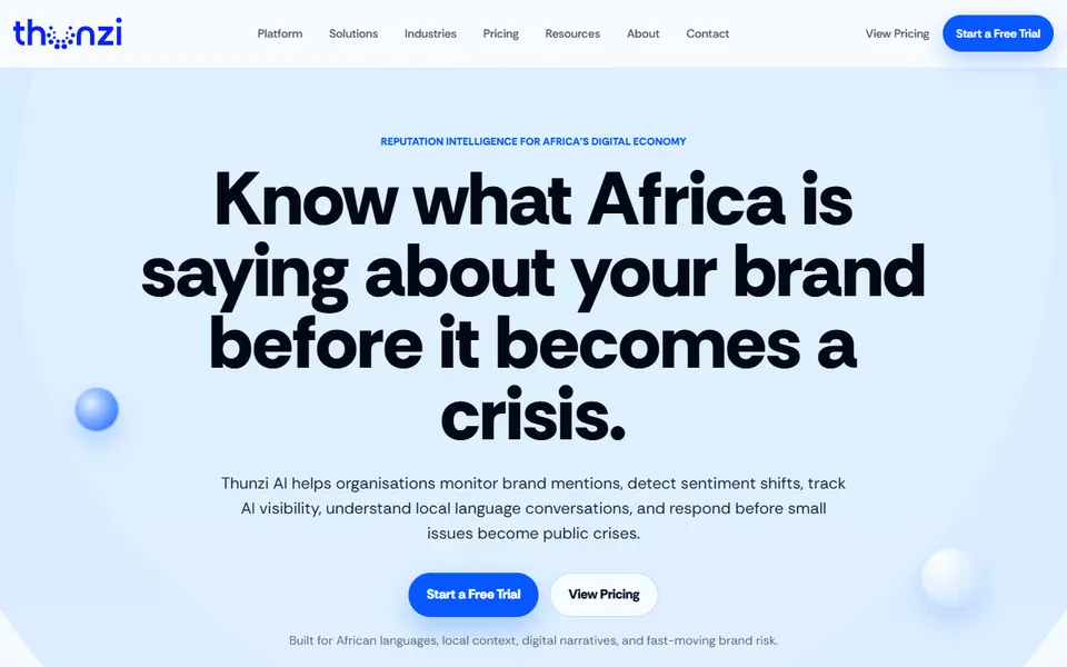 Thunzi AI homepage (screenshot)