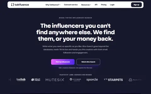 Tokfluence homepage (screenshot)