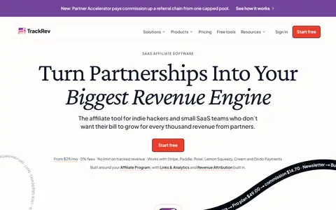 TrackRev homepage (screenshot)