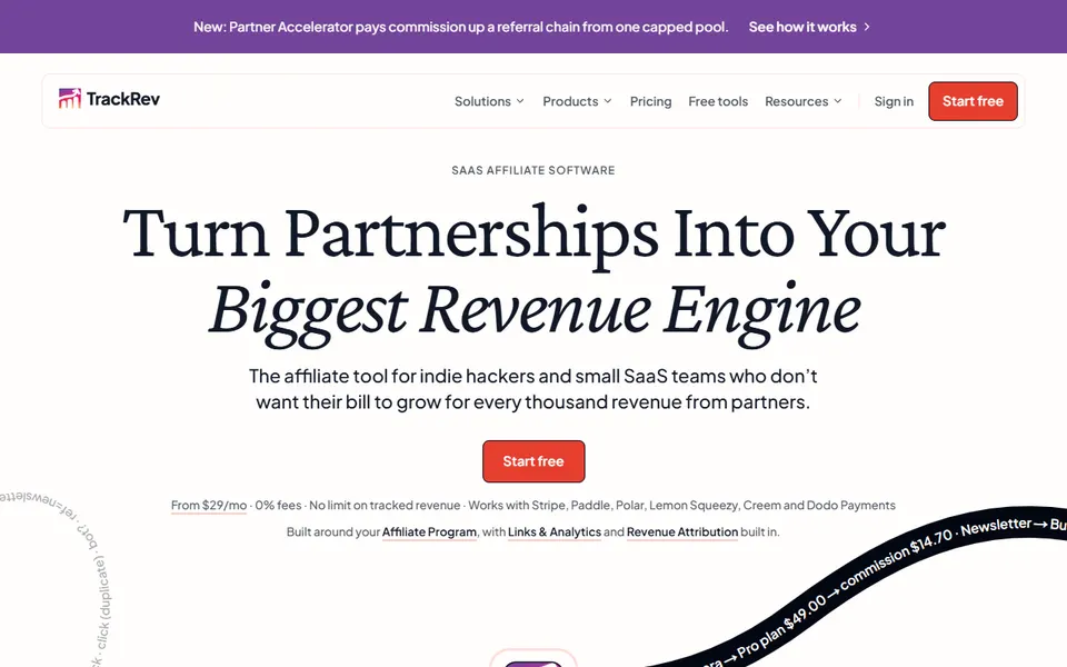 TrackRev homepage (screenshot)