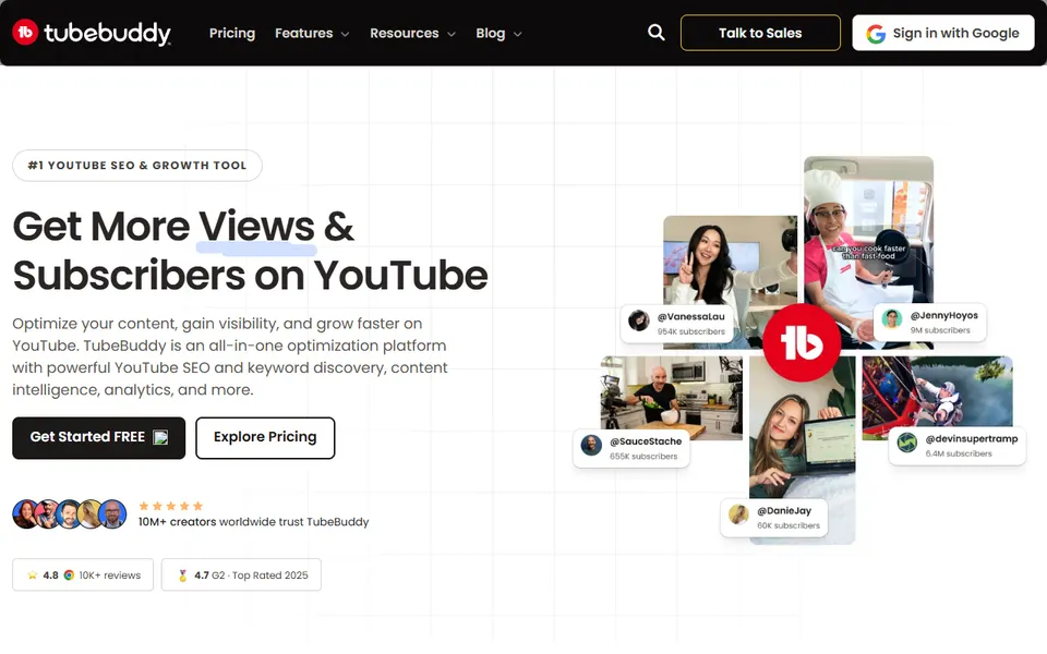 TubeBuddy homepage (screenshot)
