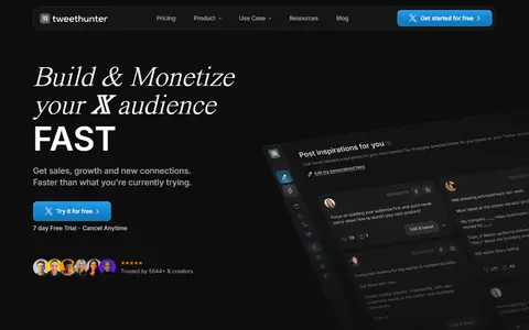 Tweet Hunter homepage (screenshot)