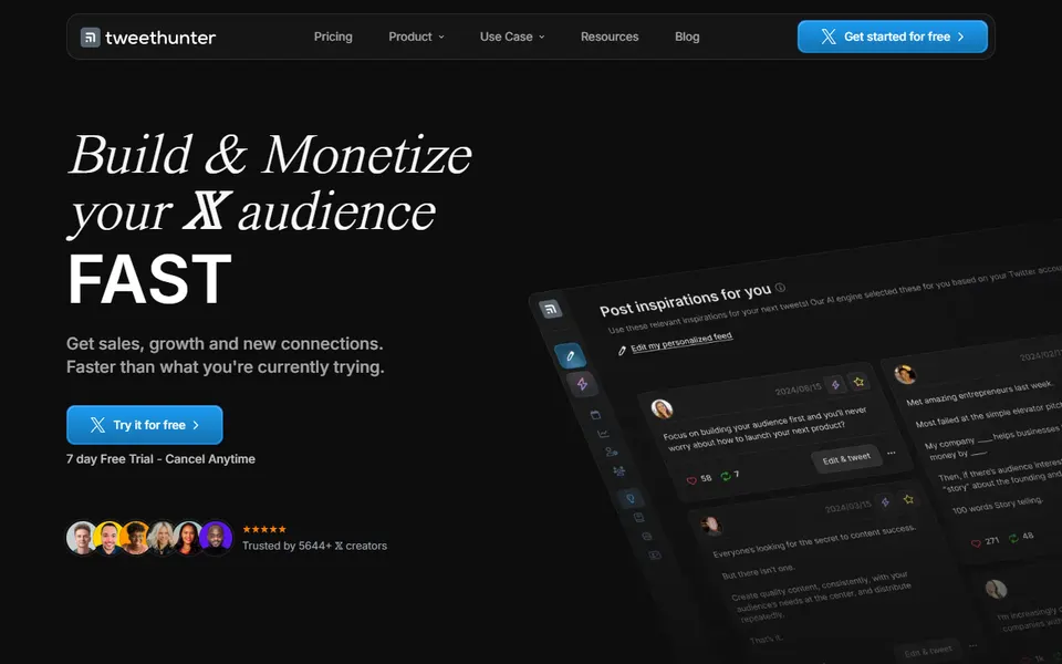 Tweet Hunter homepage (screenshot)