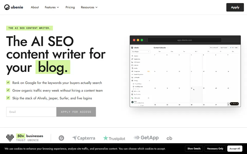 Ubenie homepage (screenshot)