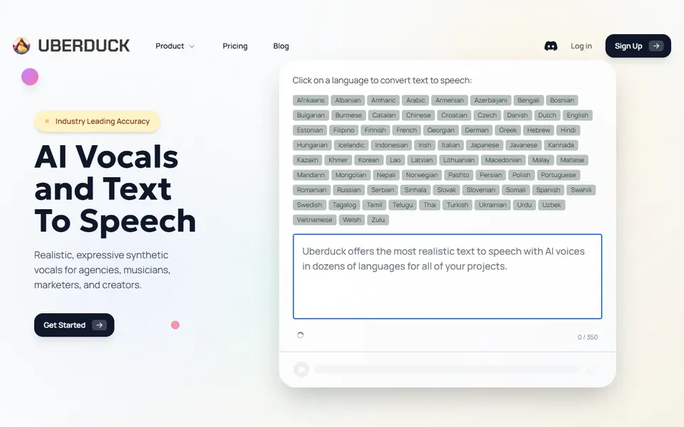 Uberduck homepage (screenshot)