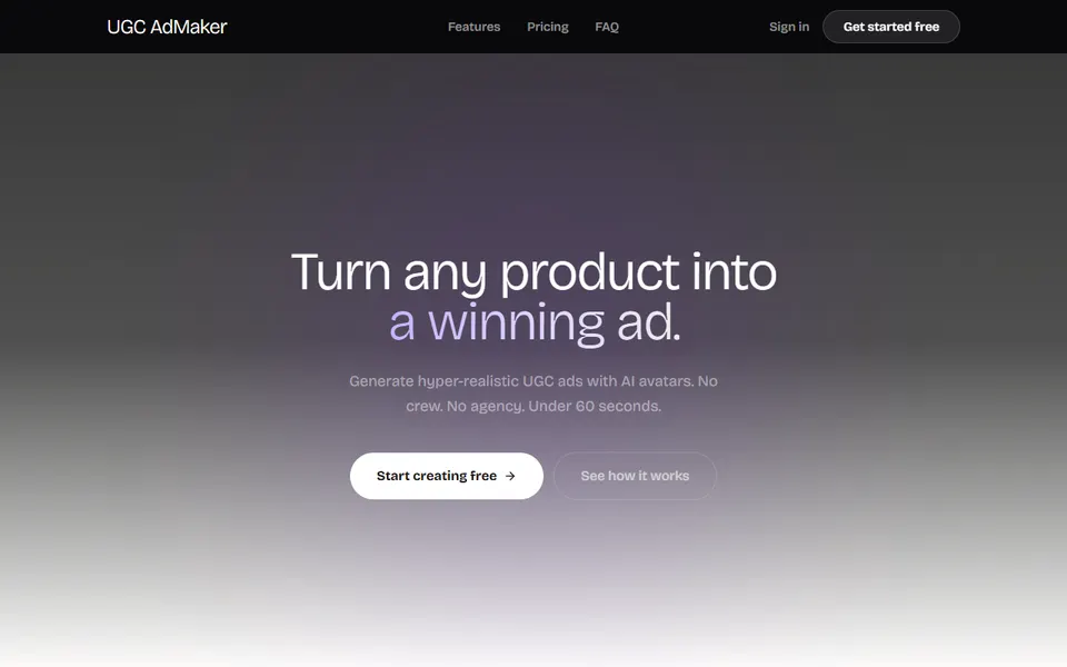 UGC AdMaker homepage (screenshot)