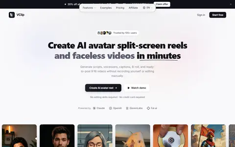 VClip homepage (screenshot)