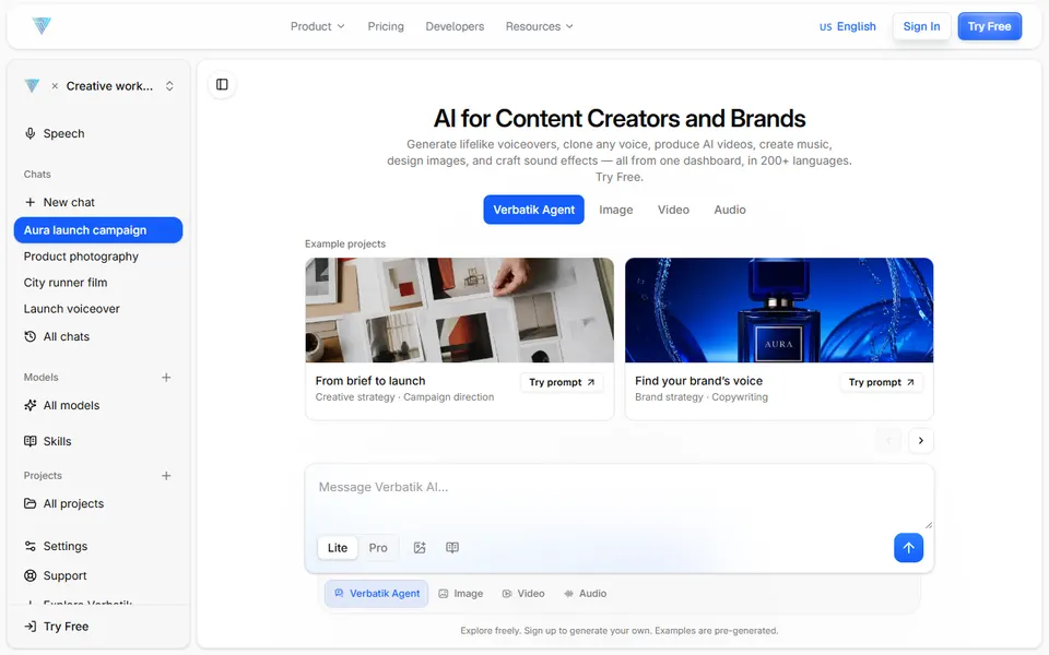 Verbatik AI homepage (screenshot)