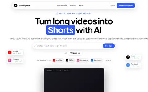 Vibeclipper homepage (screenshot)
