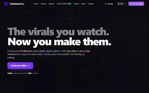 Vid Maker Pro homepage (screenshot)