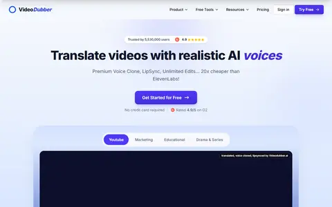 VideoDubber homepage (screenshot)