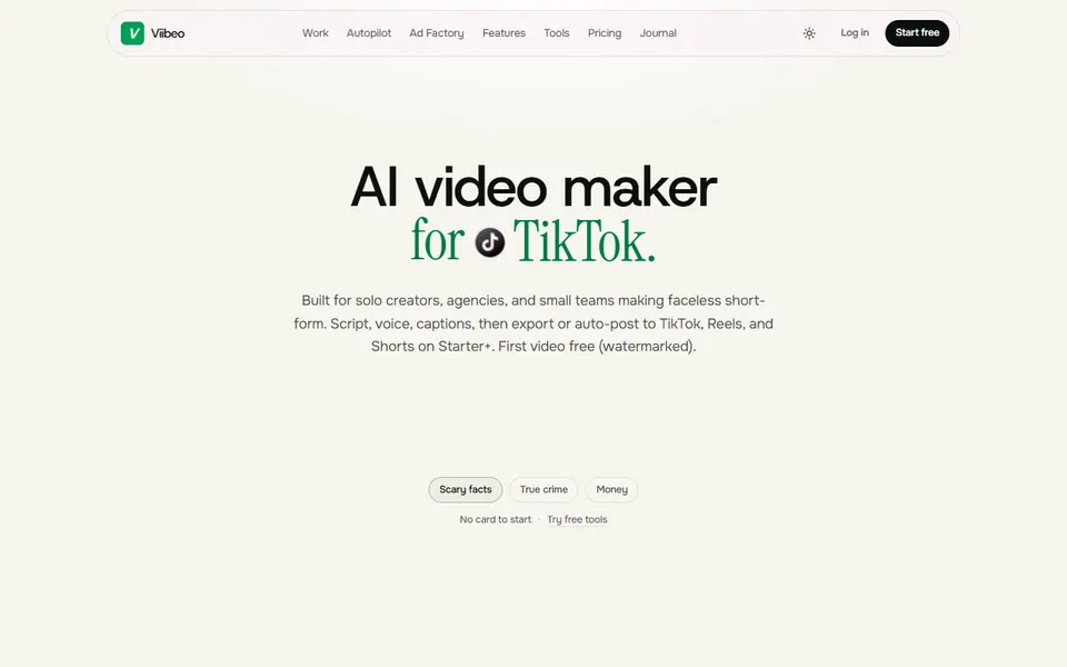 Viibeo homepage (screenshot)