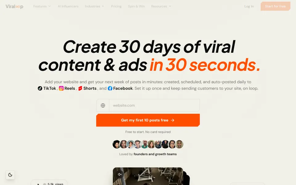Viraloop homepage (screenshot)