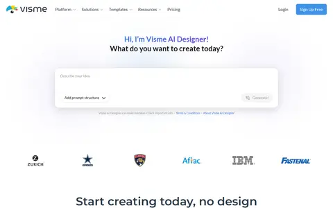 Visme homepage (screenshot)