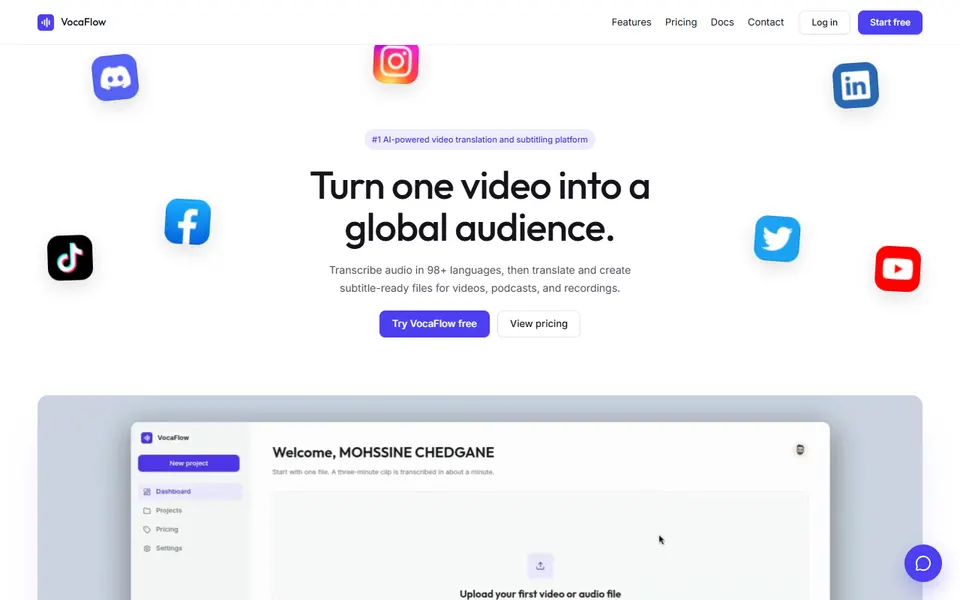 Vocaflow homepage (screenshot)