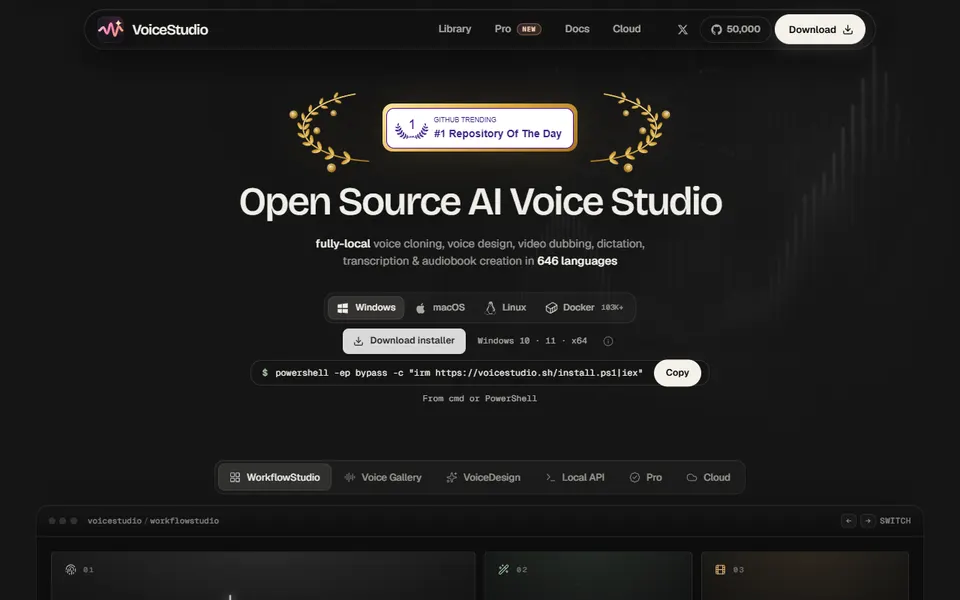 VoiceStudio homepage (screenshot)