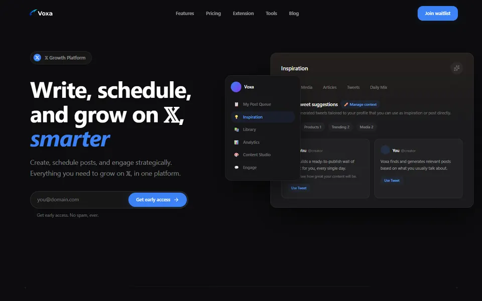 Voxa homepage (screenshot)