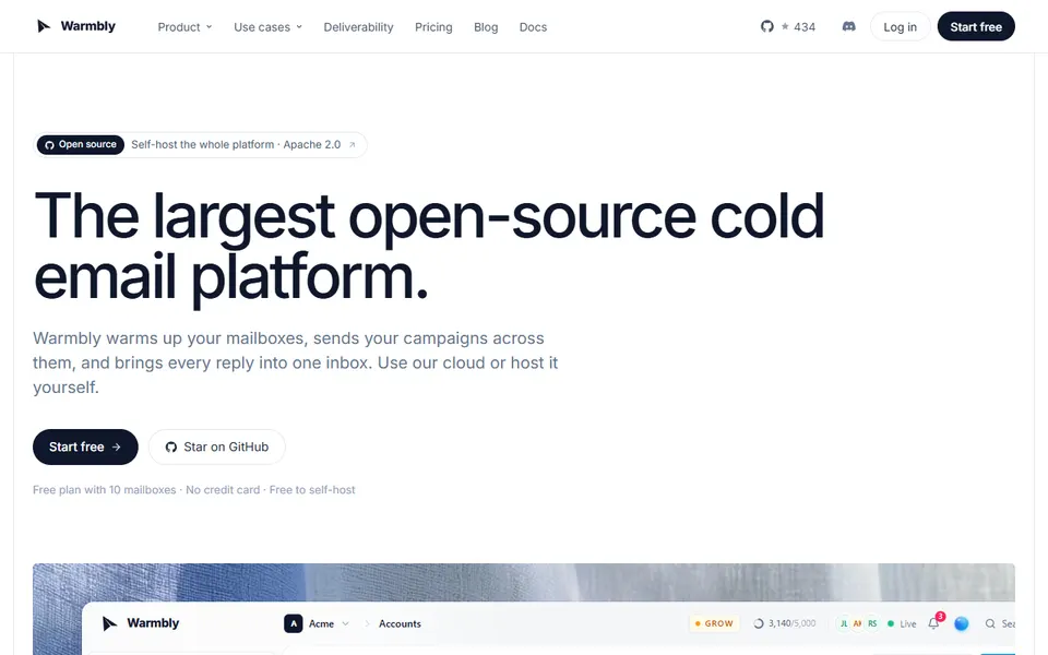 warmbly homepage (screenshot)