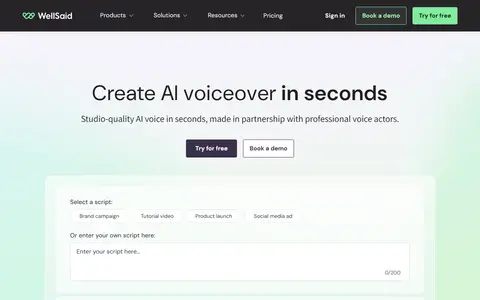 WellSaid Labs homepage (screenshot)