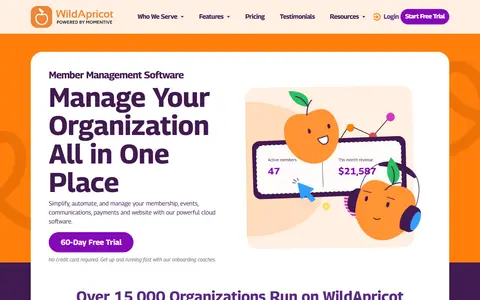 Wild Apricot homepage (screenshot)