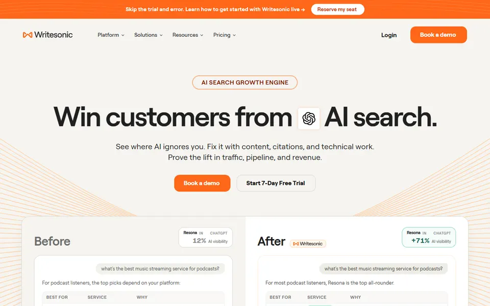 Writesonic homepage (screenshot)