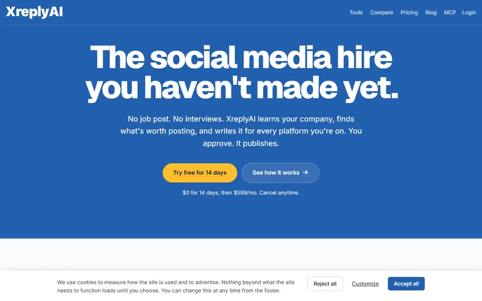 XreplyAI homepage (screenshot)