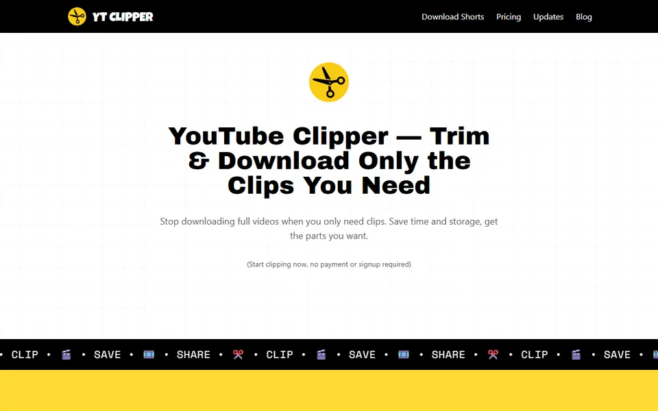 yt-clipper homepage (screenshot)