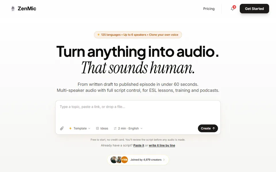 ZenMic homepage (screenshot)