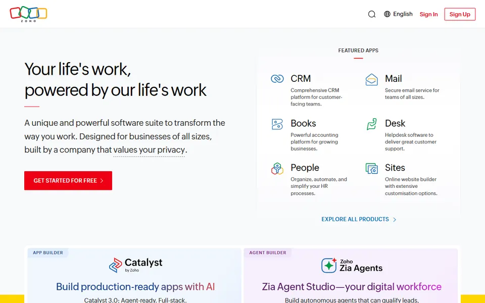 Zoho Social homepage (screenshot)